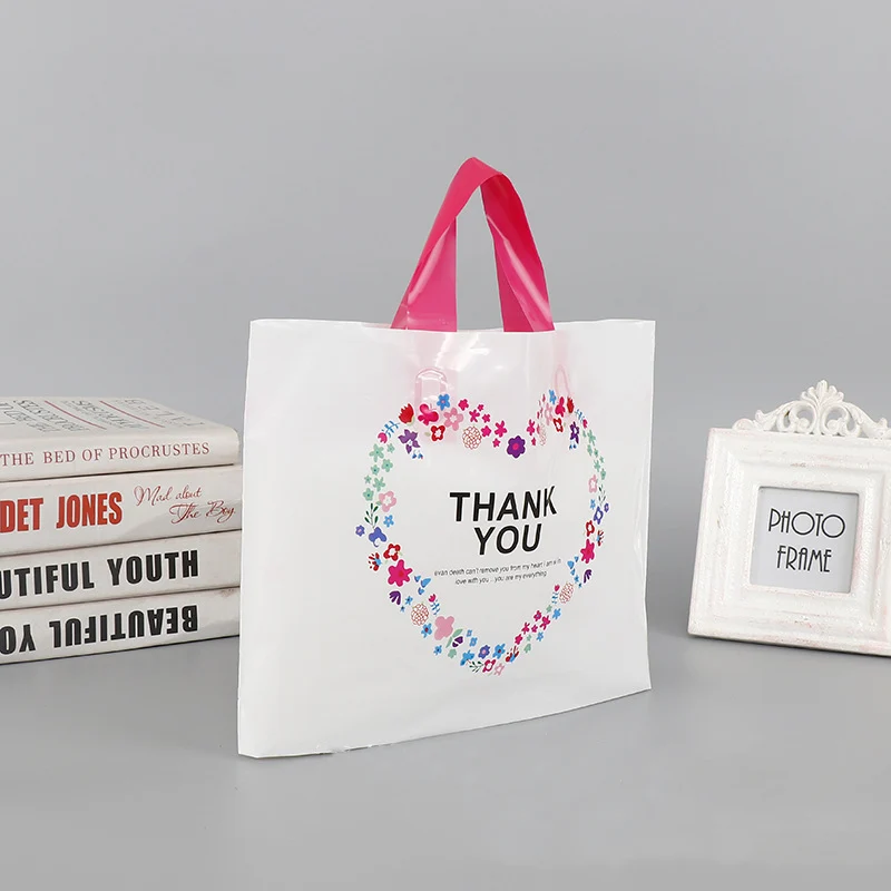 custom logo print carry apparel shoes clothes garment clothing shop shopping tote recyclable plastic carrier bag with handle