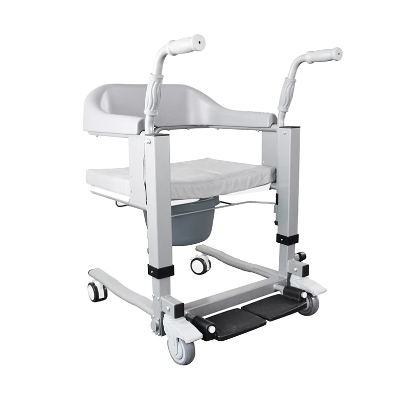 Patient moving from bed to toilet commode wheel chair