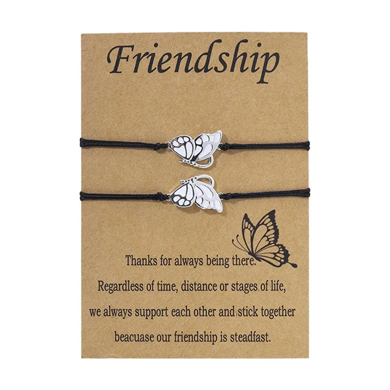 Cross-border new popular butterfly bracelet good friend alloy wax wire bracelet friendship card bracelet set
