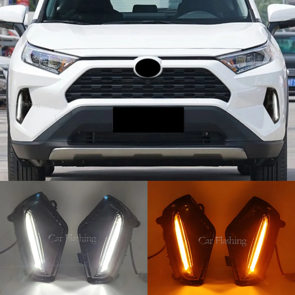 Car DRL For Toyota RAV 4 RAV4 2019 2020 2021 2022 LED blue fog lamp With Yellow Turn Signal style foglights headlights