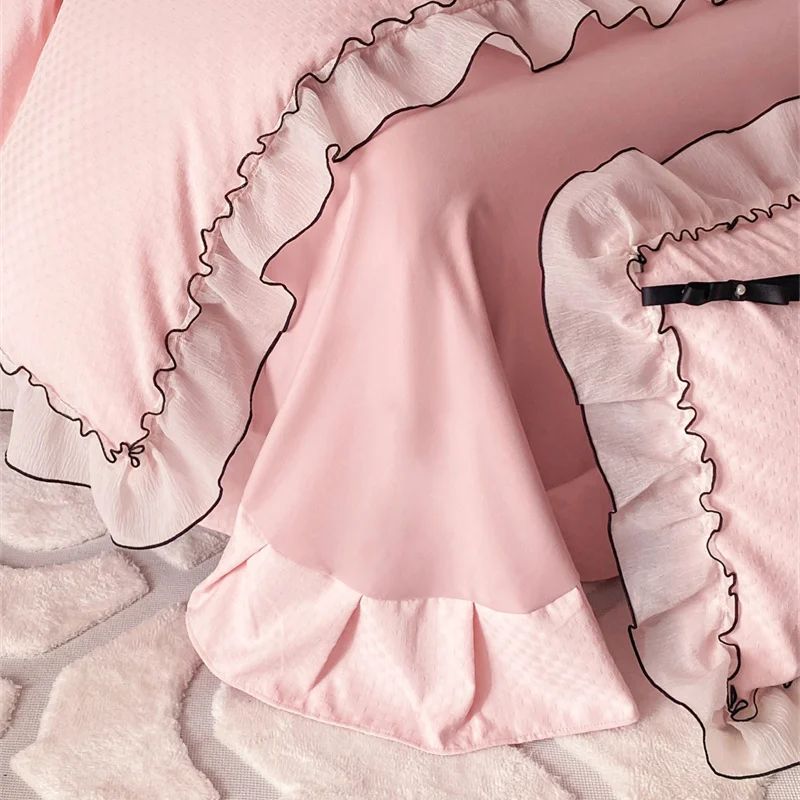 Sunny Home Textile Rose Print + Careful Machine+ Princess Style Bed Skirt + Bedspread Four-piece  Bedding Duvet Set Sheet Set