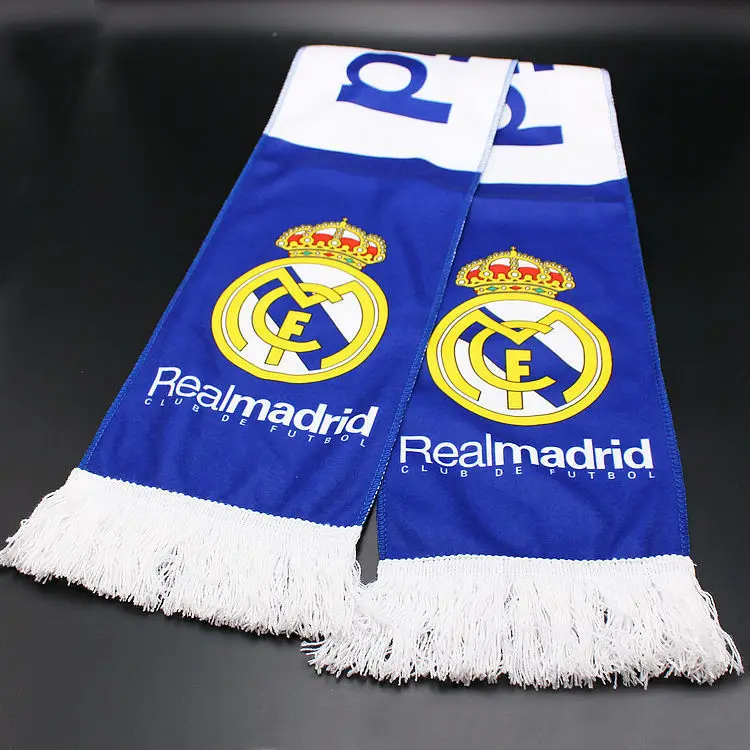 Hot Selling Customized Double Side Fan Jacquard Knitted Sports Acrylic Scarves 100% Polyester Soccer Club Football Fan Scarf