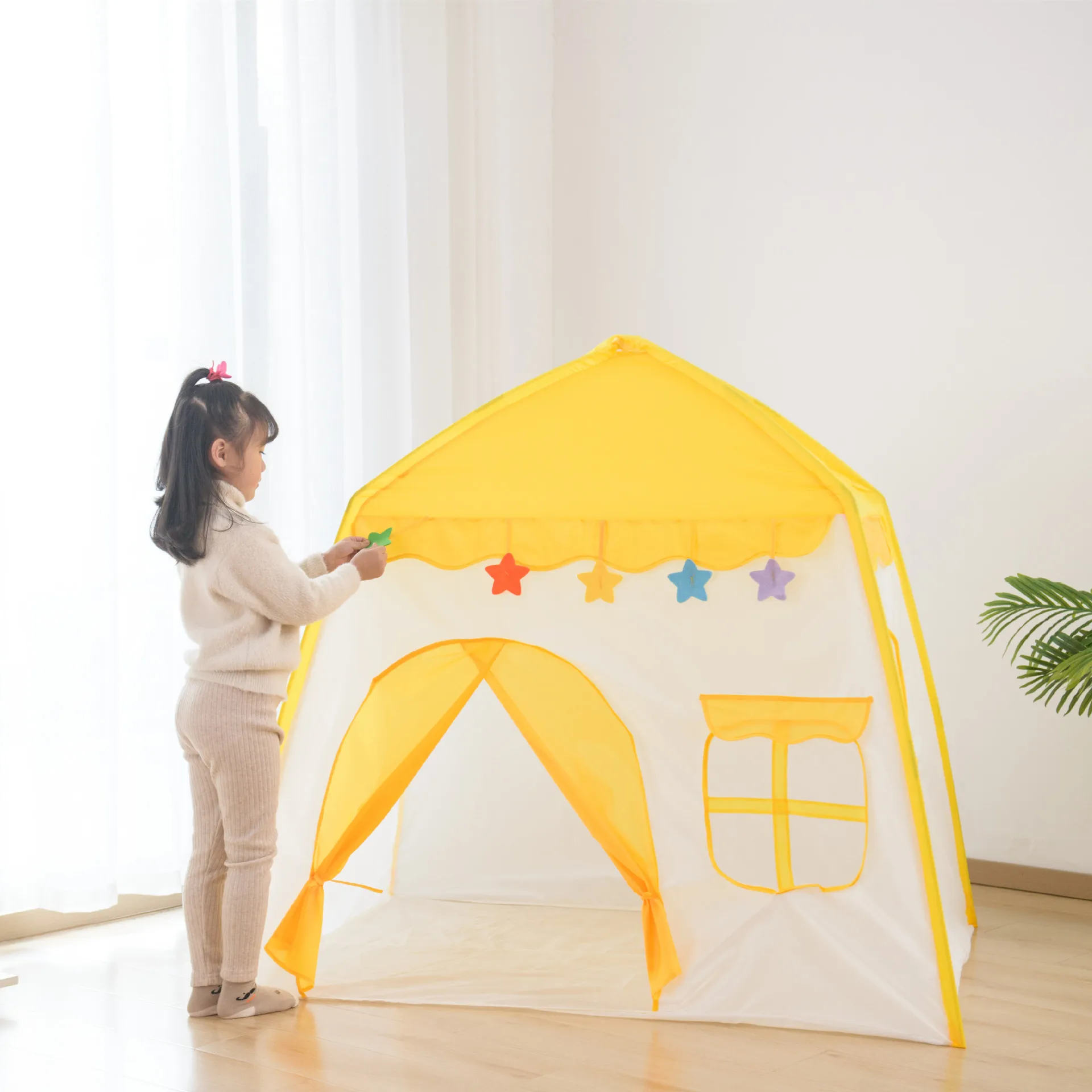 Kids Bright Yellow Sweety Tiny Land Indoor Outdoor Baby Playhouse Foldable Portable Teepee Tent