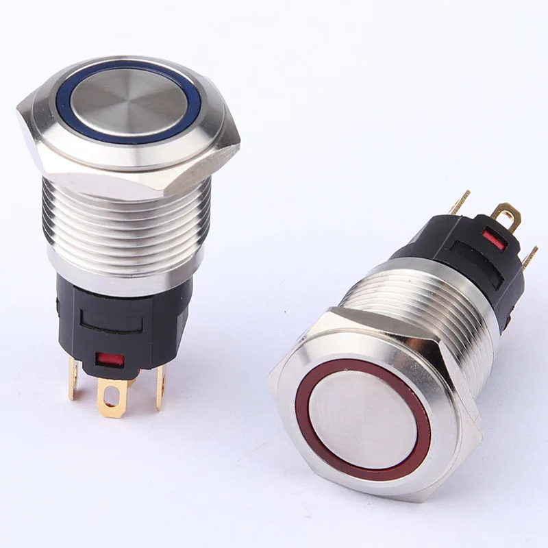 Кольцевой светящийся светодиодный светильник 16 мм/IP66/1NO1NC 5-контактный мгновенный светодиодный кнопочный переключатель с самоблокировкой