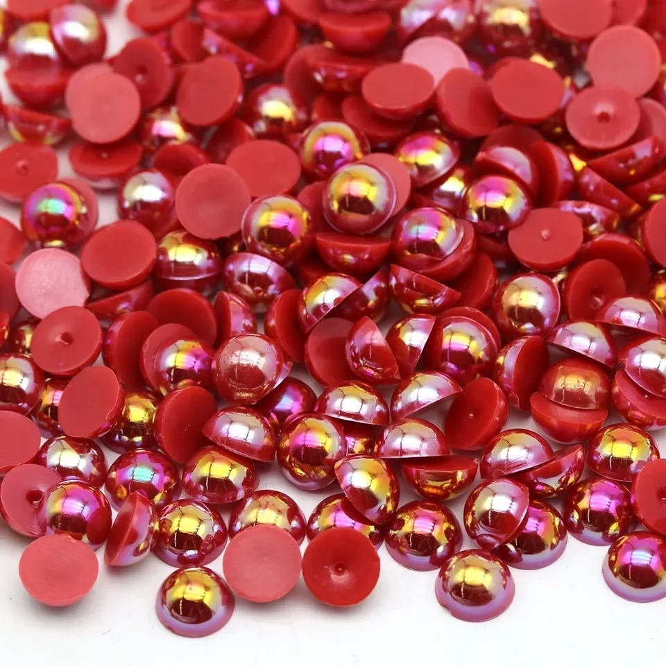 Wholesale Factory Price 6 mm Red AB Plastic Half Round Pearls Rhinestones For Clothing Decoration