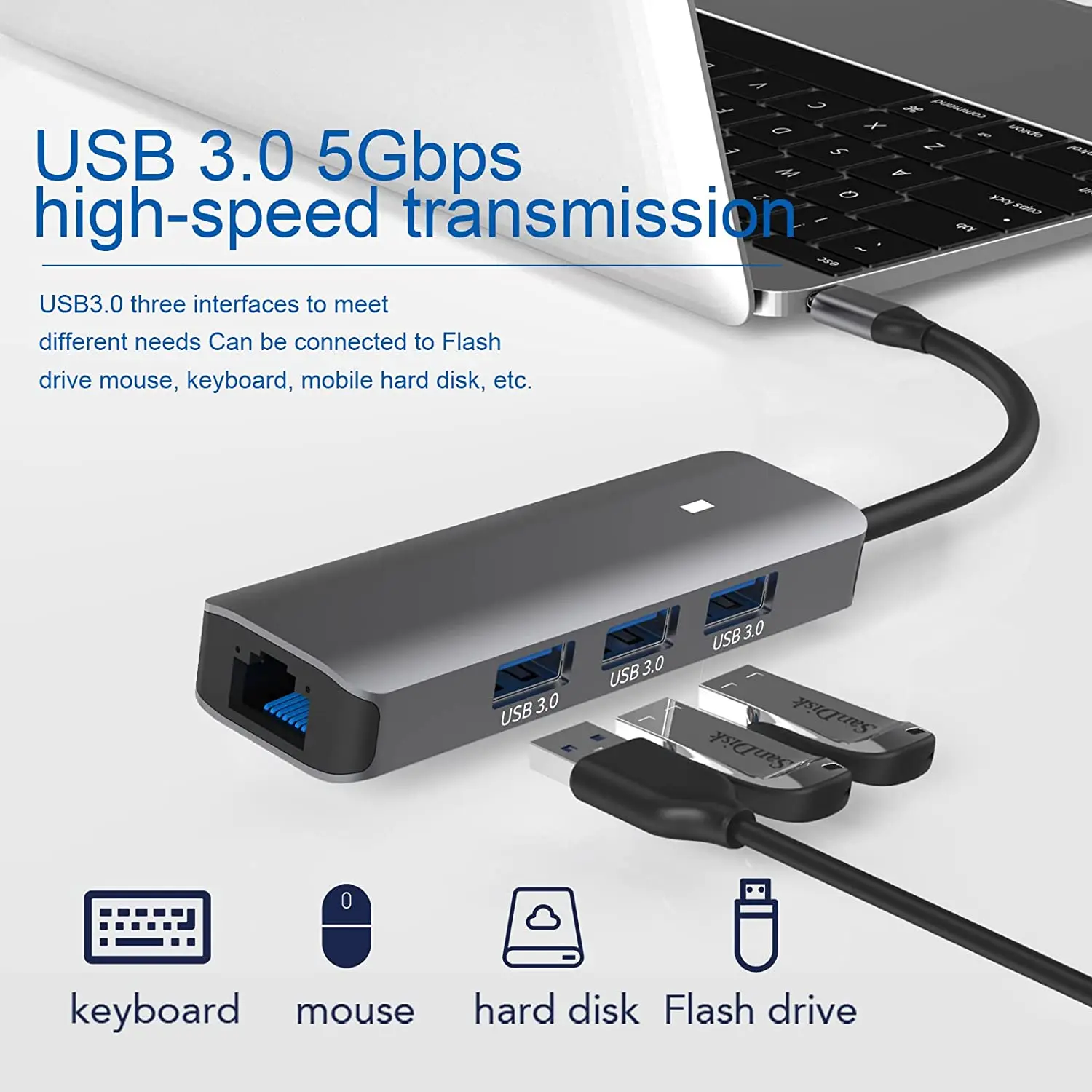 Amazon Лучший USB-концентратор Type C мультипортовый адаптер с 3 портами USB 0 и гигабитным портом Ethernet для Dell Surface HP Lenovo