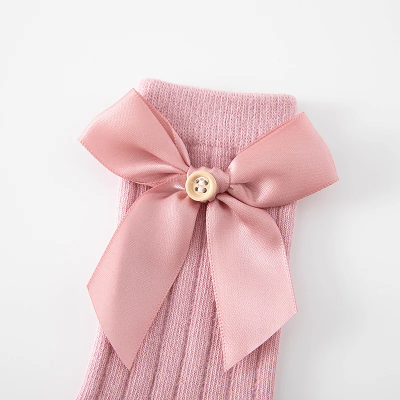 Children Solid Color Bow Soft Baby Socks Knee High Socks Baby Combed Cotton Warm Spanish Socks