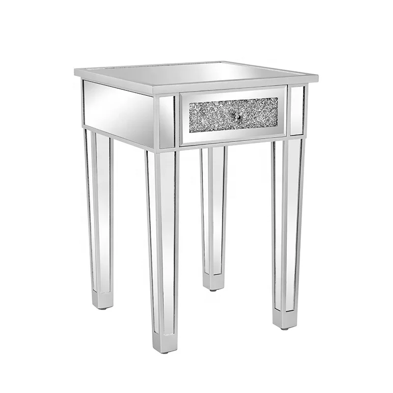 BELLEWORKS Custom Mesitas De Noche Mirrored Bedroom Furniture Cabinet 3 Drawer Mirror Night Stand Beside Side Table