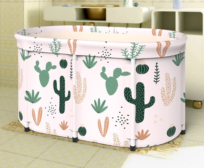 A3709 Large Folding Tub Portable Soak Bucket Spa Barrel Foldable Cactus Printing Sauna Steaming Bathtub for