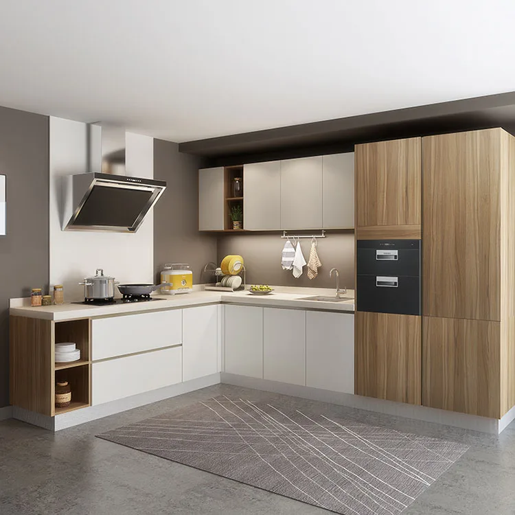 China Foshan Modern Cheap Melamine Kitchen Cabinets Small Wood Kitchen