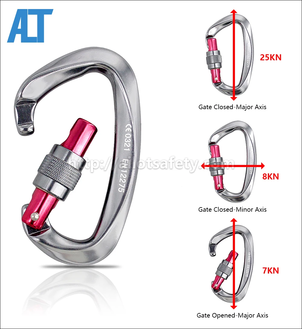 
Ailot High Quality 25KN CE Aluminum Screwgate Locking Snap Hook Rock Climbing Carabiner Clips 