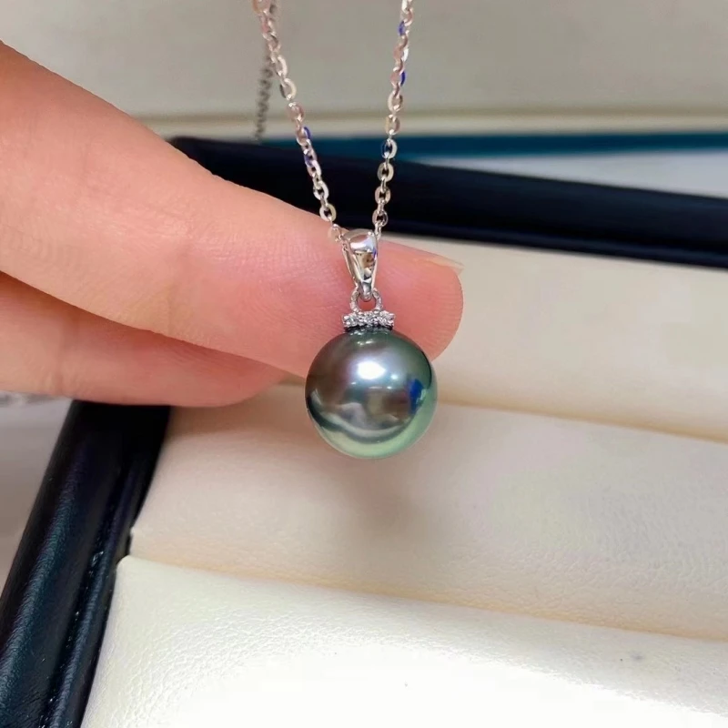 Tahiti malachite green pearl pendant 9-10mm perfect circle 18K gold pearl woman fashion natural pearl pendant