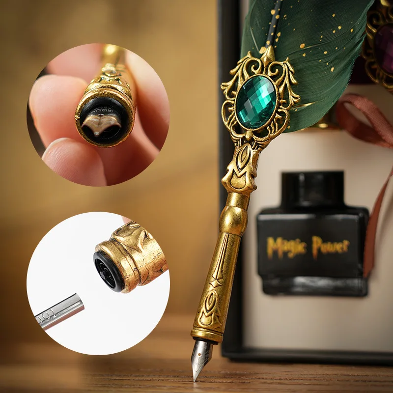 European-Style Retro Diamond Gold Sprinkling Feather Dip Pen Set Novelty Company Promotion Gifts For Men Women Souvenir Birthday