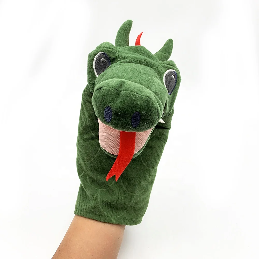 Custom made plush hand puppet wholesale plush green dragon doll hand puppet custom hand puppet plush dragon