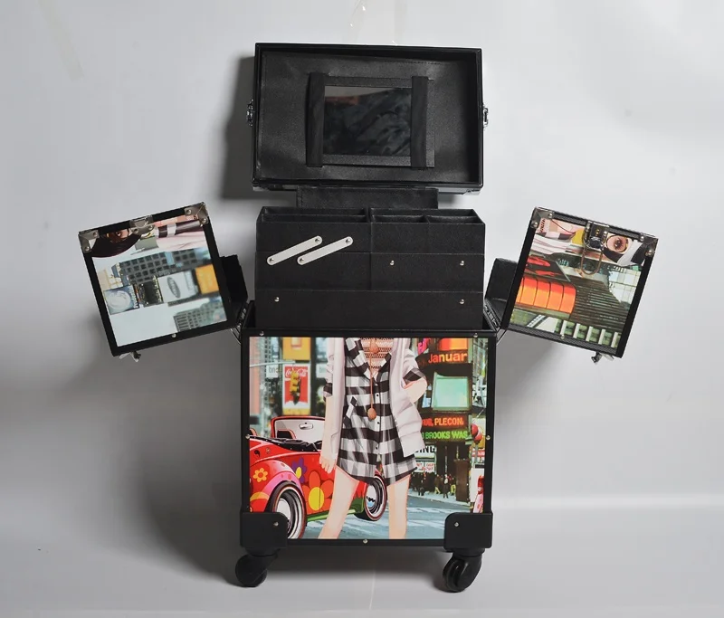 
3 in 1 professional aluminium vanity carry case cosmetic travel box makeup trolley case 