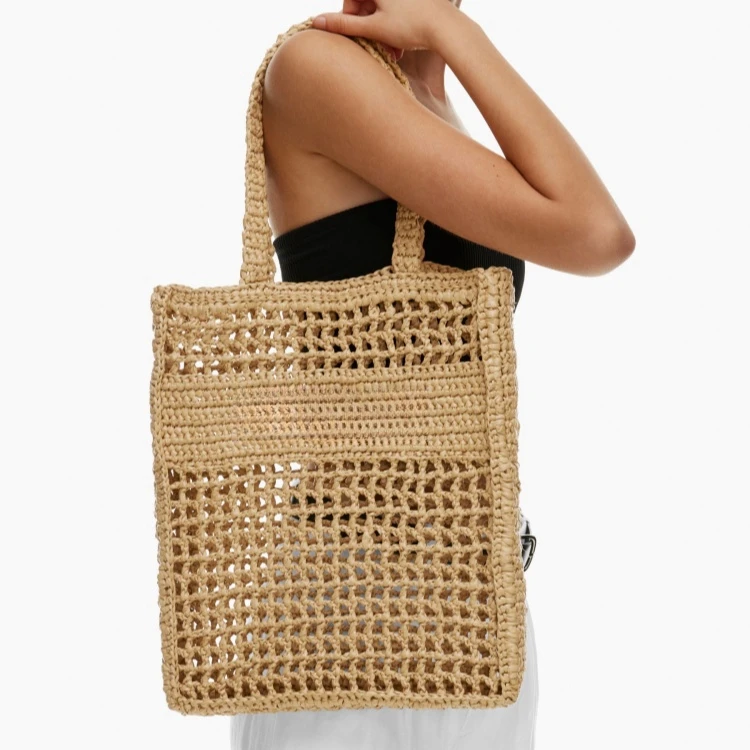 Unique Design Custom Beach Bag Straw Fabric Tote Bag Hand Made Woman Summer Tote Beach Bag