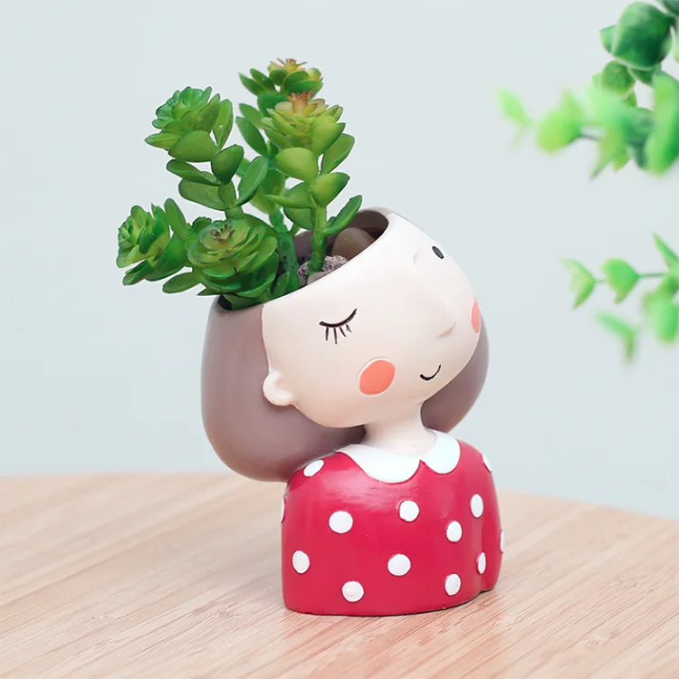 Manufacturer Creative cartoon girl meaty resin flower pot Garland girl home gardening desktop succulent pot for plant flowers