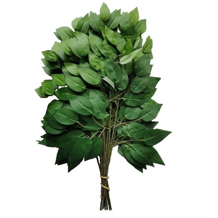 Wholesale artificial realistic greenery Banyan leaves artificial plants silk ficus leaf stem for arrangement decoration