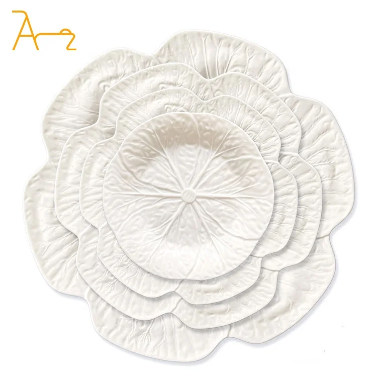 Factory wholesale white cabbage design ceramic tableware with embossed for wedding in high-end restaurant