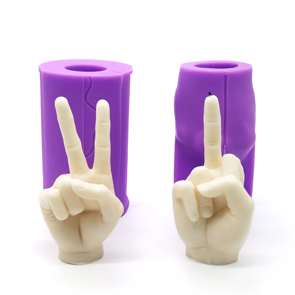 HO103 DIY Peace Sign hand gesture Victory Silicone Mold  Middle Finger sculpture candle art design hand candle mold