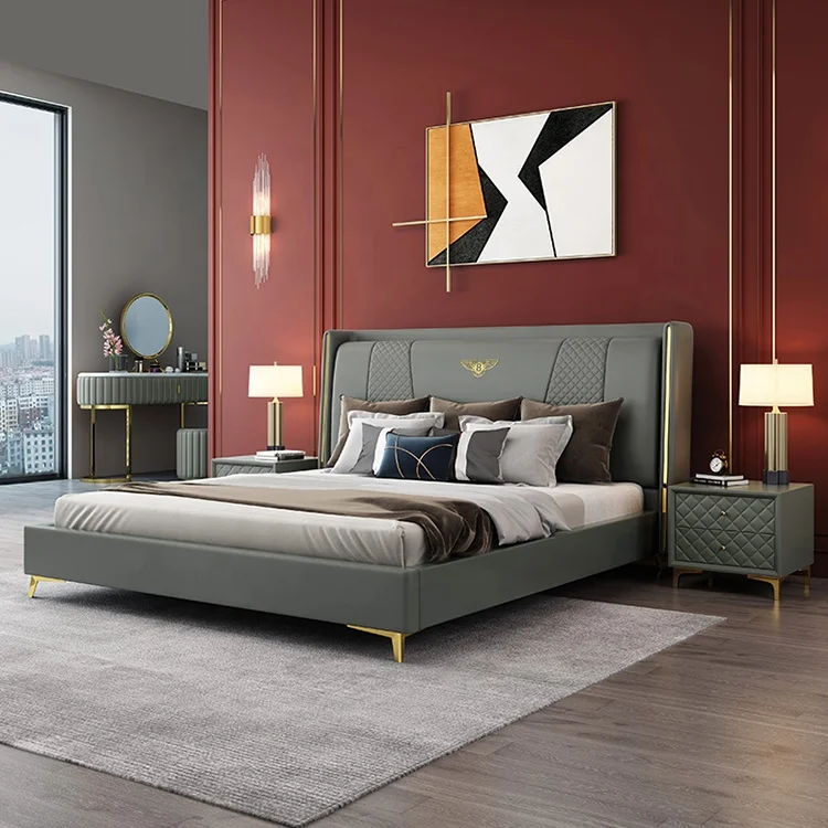 
Modern design leather bed fram beds bedroom furniture leather beds luxury king size 