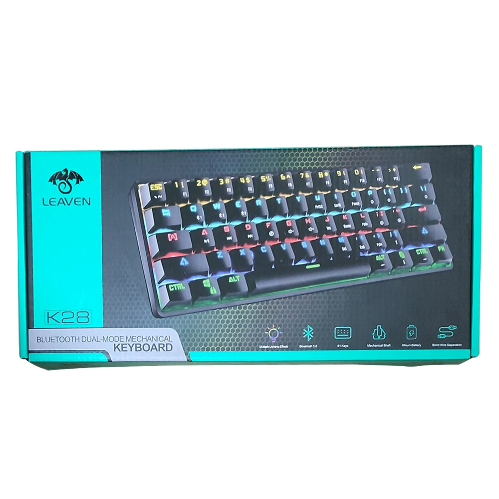  K28 портативная офисная перезаряжаемая беспроводная RGB игровая механическая клавиатура с голубыми зубьями и 61