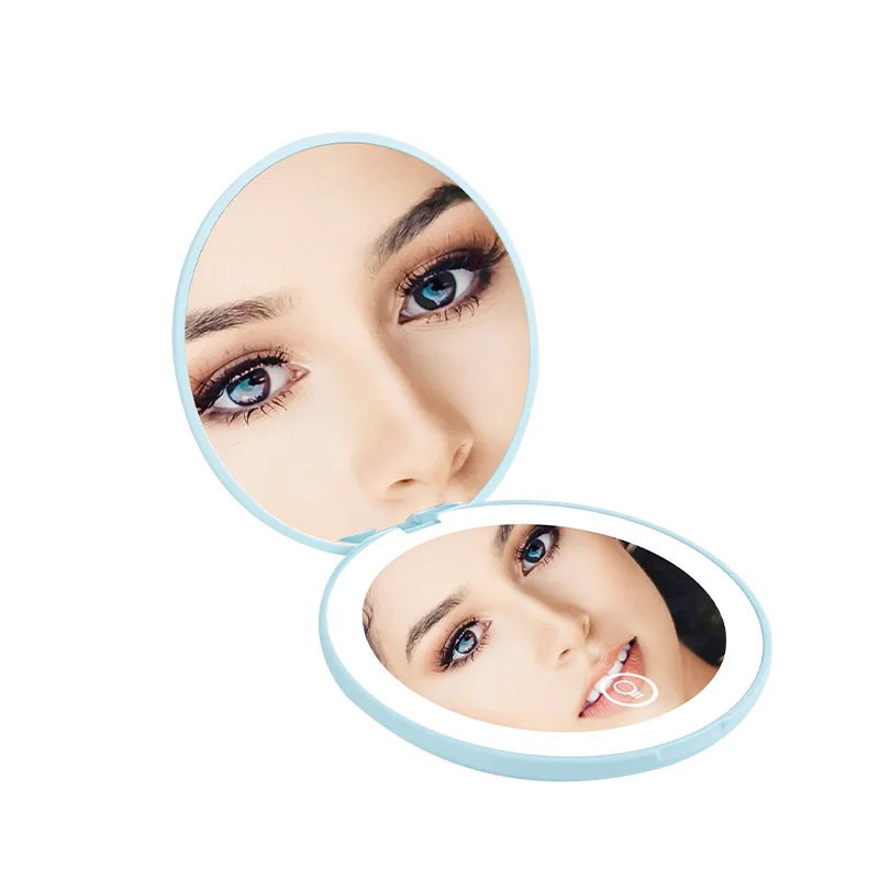 
LED Lighting Customizable 1x/10x Magnifying Handheld 2 Sides Touch Sencitive Button Mirror Portable Makeup Vanity Mirror 