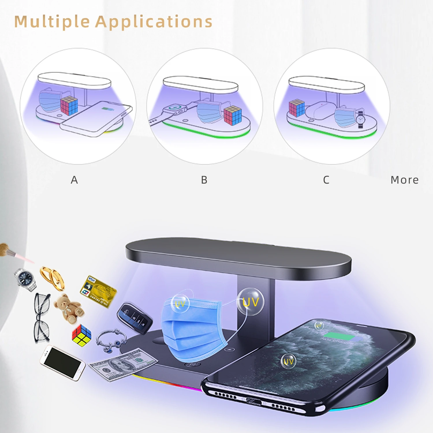 4 in 1 fast charger multi function wireless charger with UV lamp