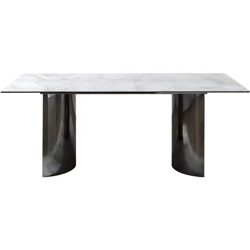 White Marble Dining Table Set 6 Chairs Gold Party Wedding Metal Steel Stainless Style Time Packing Room Modern Furniture Pcs Gua