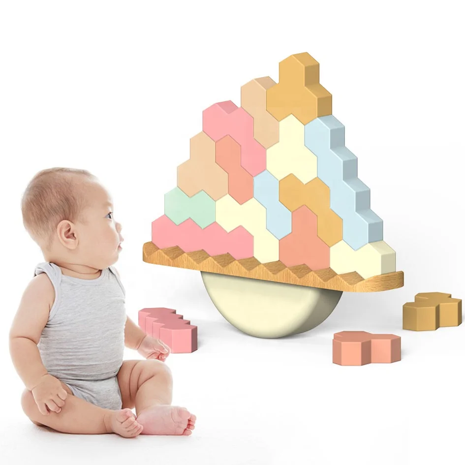 BPA Free Silicone Montessori Children Gift Educational Matching Chewable Teether Toy Building Block Sets Diy Balance Blocks