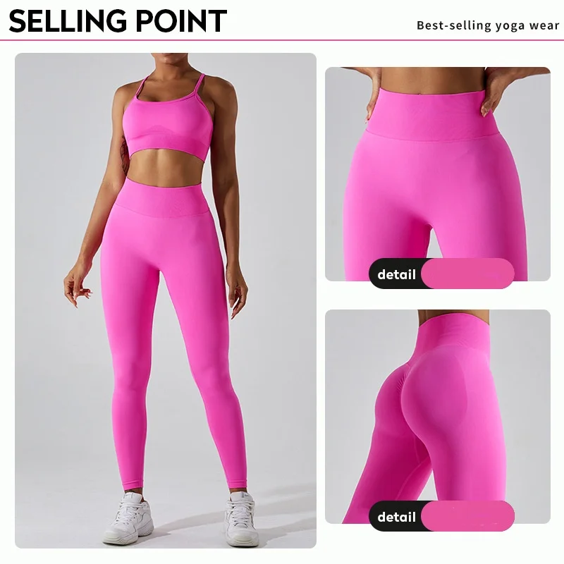2024 Womens Sportswear Set Candy colors Cross back Bra Srcunch Butt Tights leggings Odor Resistant Sujetador Deportivo yoga set