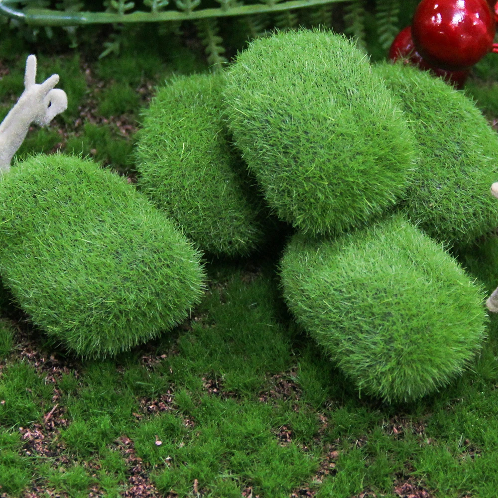 Artificial moss rocks moss stone decorative flocking stone faux green moss covered stones