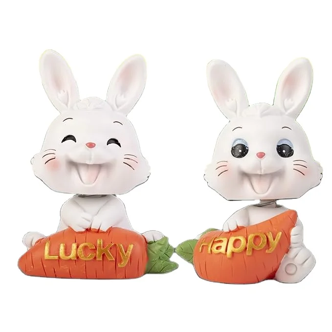 Cute Bunny Car Ornaments Rabbit Car Dashboard Decorations Shaking Head Doll
