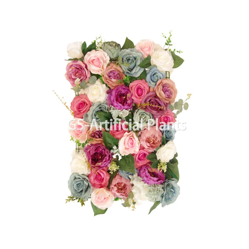 Manufacturer Decorative Pink Wall Rolled Up Artificial Flower Backdrop Stand Wedding