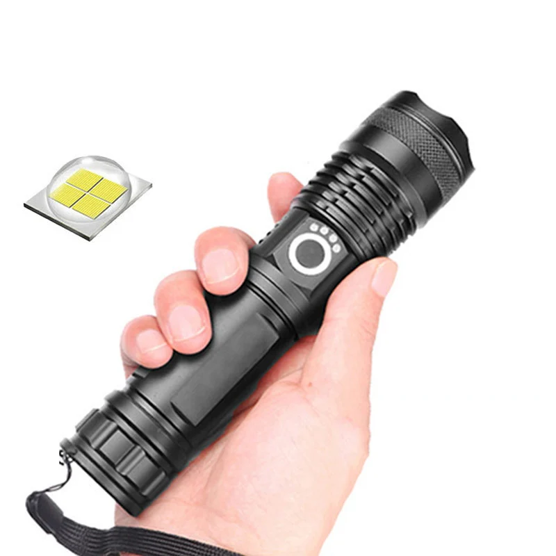 Retractable Flashlight XHP50 Aluminum Alloy Strong Light Flashlight Power Display USB Charging Waterproof Torch High Power