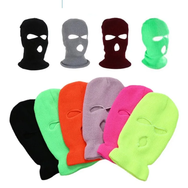 Adult Full Face Skimask Knit Neon Balaclava Custom Face Ski Mask Beanie Three Hole Winter Hats