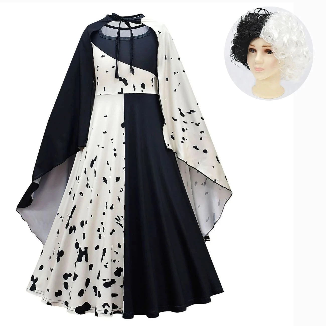 Костюм горничной Cruella De Vil для косплея детское черно-белое платье в горошек жакет Хэллоуина