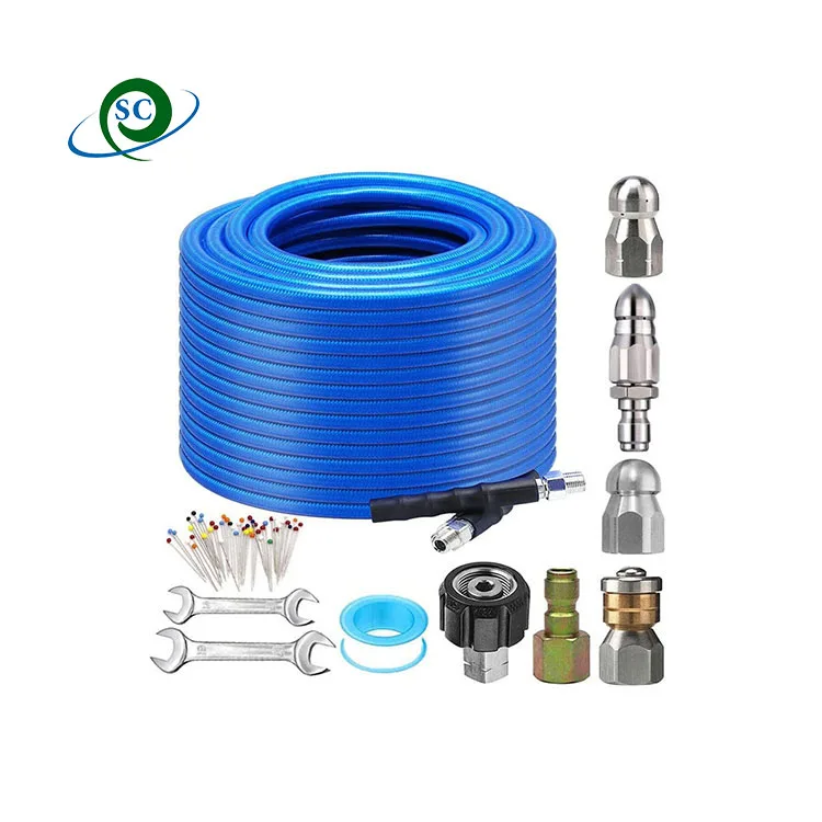 5800psi High Pressure 50-100FT Hose for Steel and Plastic Drain Cleaning Sewer Hose Jet Hose Washer Sewer Drain Jetter Kit