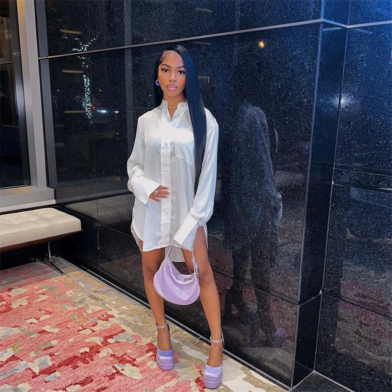 quality performance women casual oversize white long sleeve button down collar shirt mini dress shirt women for women dress 2024