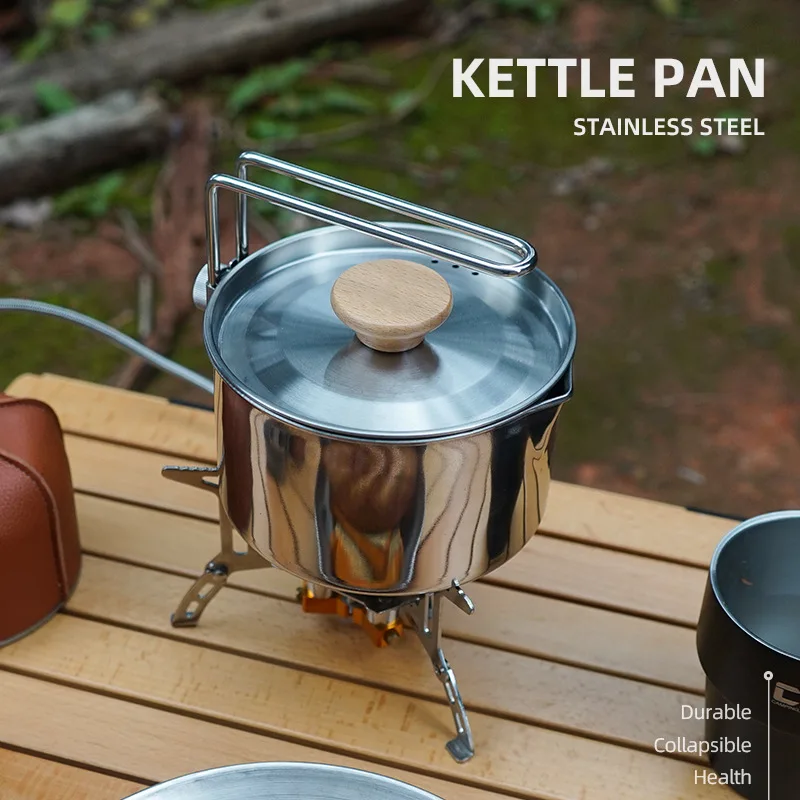 2 in 1 multipurpose great quality 800/1200ml stainless steel 304 outdoor camping barbecue bbq water kettle cookware cooker pot