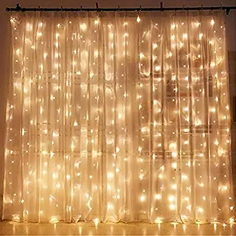 300 LED Window Curtain String Light Wedding Party Home Garden Bedroom Outdoor Indoor Wall Decorations, Warm White