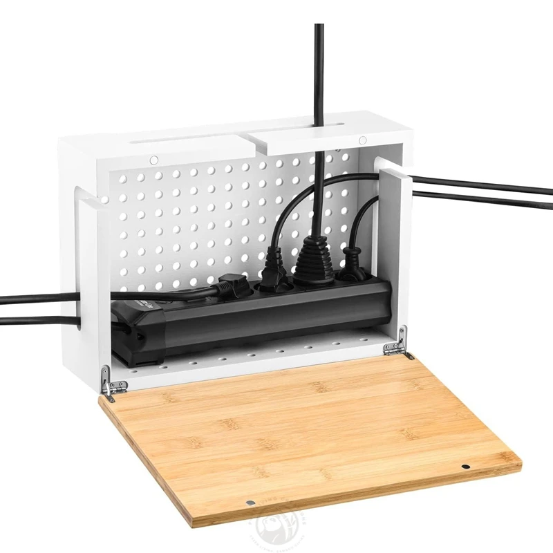 Home Wooden Magnetic Cable Cord Organizer Box Wires Keeper Storage Holder Wall Mount Cable Management Box With Bamboo Lid