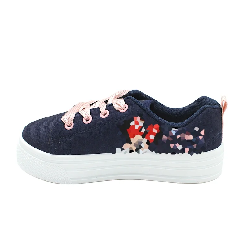 High Heel Thick Blue Oxford Children Canvas Shoes for Kids
