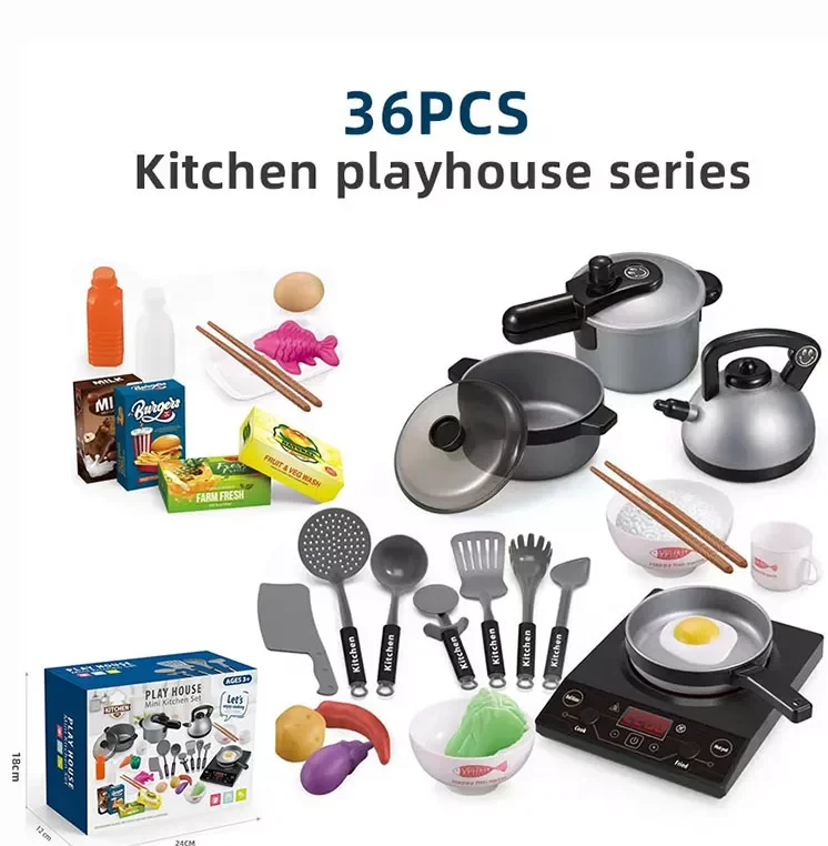 IN STOCK 36pcs accessories miniature cooking battery Toy pretend kitchen set Popular Plastic Children Kitchen Play Set For Girls