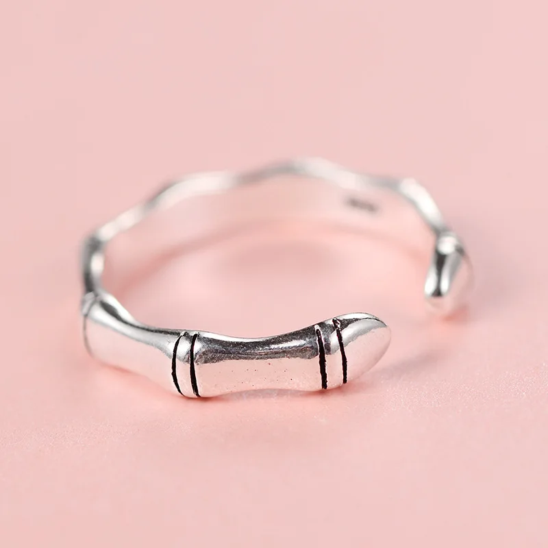 925 sterling silver opening ring personality bamboo retro ring temperament versatile sterling silver ornaments