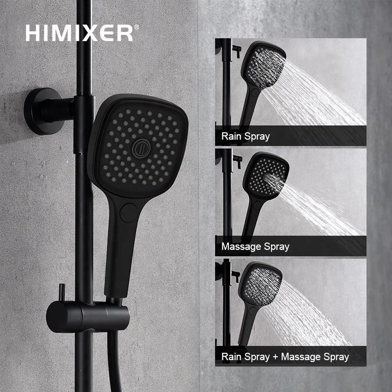 HIMIXER modern matte black shower column system with jets 2 handle luxury shower taps brass thermostatic shower mixer faucet set
