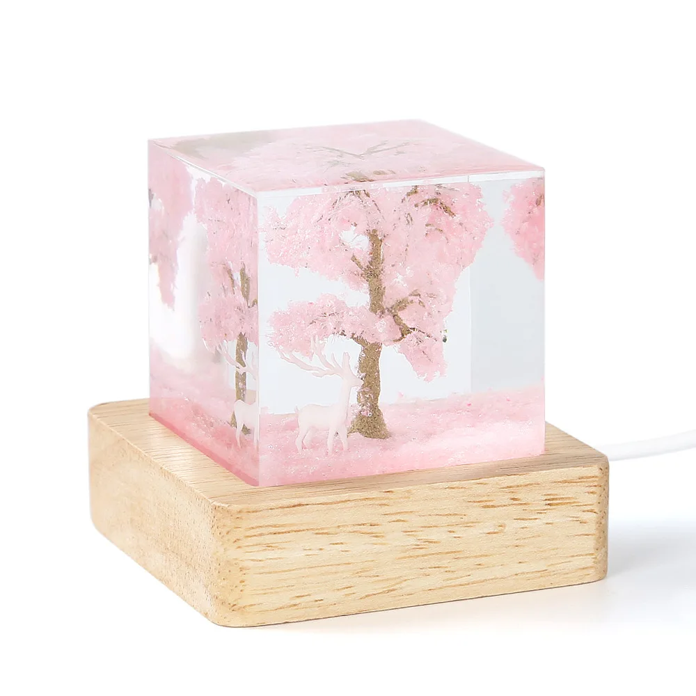DIY Birthday Gift Decoration Bedhead Night Light Colorful White Deer Sakura Night Light Creative Couple Desktop Resin Jewelry