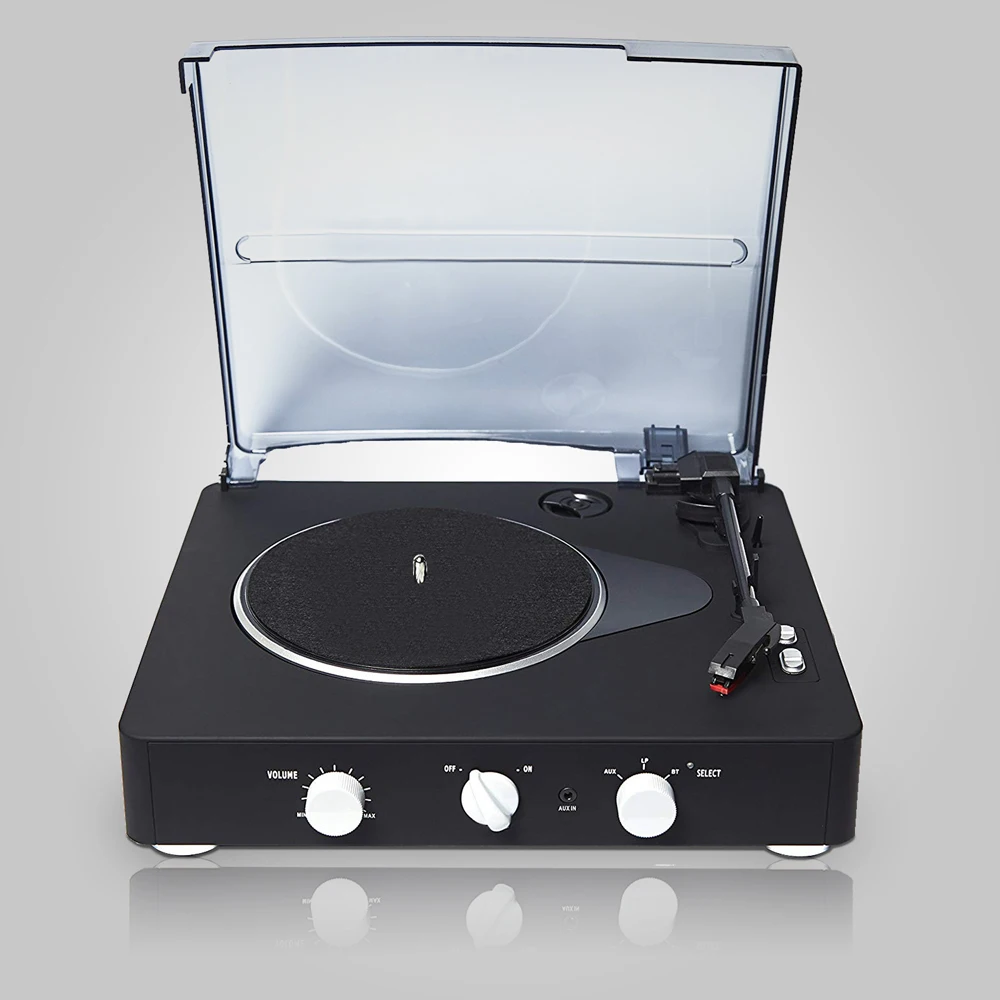 
BT 5.0 Portable Vinyl LP Built-in Speakers Rechargeable Battery Record Player Wireless Streaming 3-Speed Turntable Player 