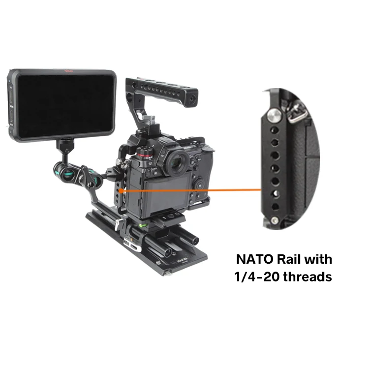 GEARVOO S1C Camera Cage for Panasonic Lumix S1R S1 Protective Housing Video Vlog Cage,with manfrotto 501 quick release plate.