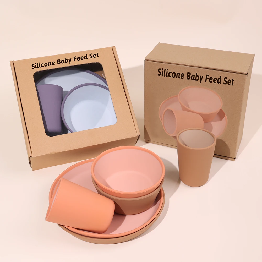 New Product Idea 2024 Custom Logo Bowl Sippy Cup Baby Plates Set Silicone Feeding Bpa Free Silicone Baby Feeding Set For Toddler
